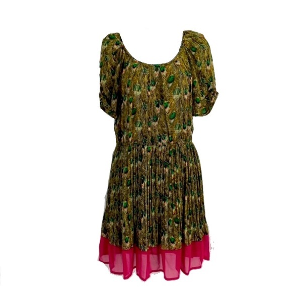 Anthropologie C. Luce Peacock Print Peasant Top Dress Size Med